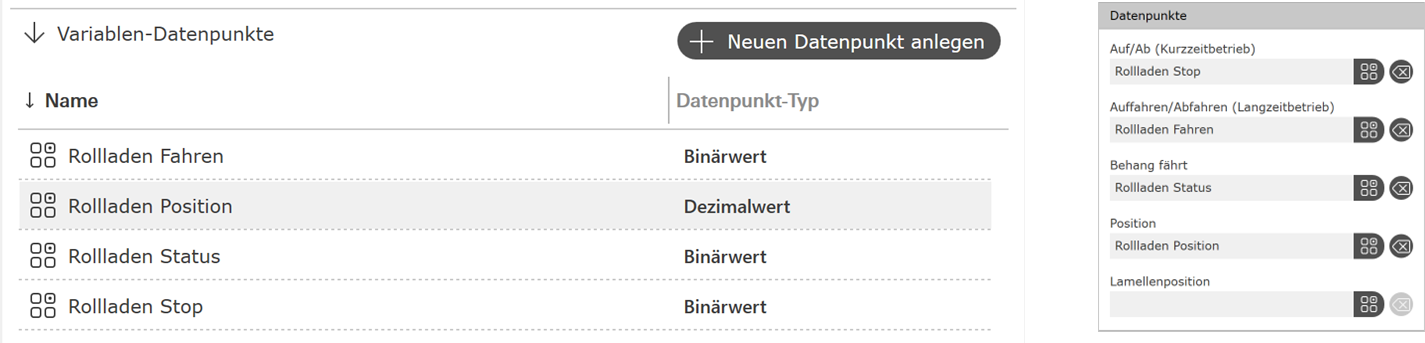 Konfiguration der Variablen-Datenpunkte und Visualisierung